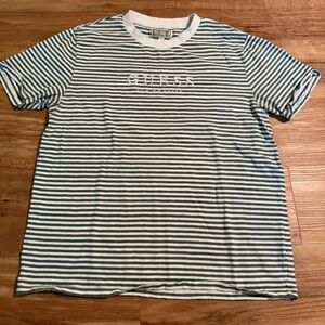 Guess Jeans Vintage Tshirt size Large Green and White Stripes Tee Shirt